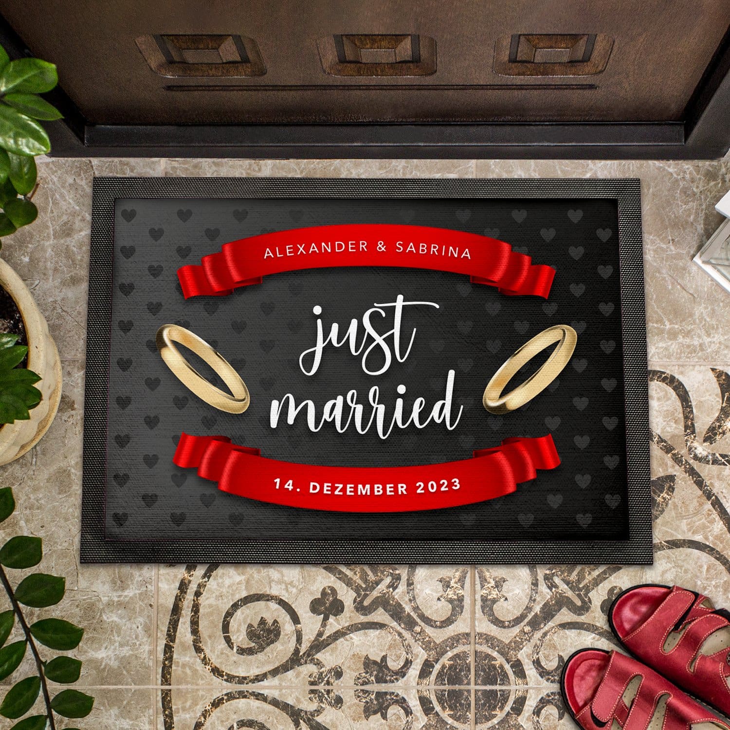Fußmatte mit Rand zur Hochzeit - Just Married