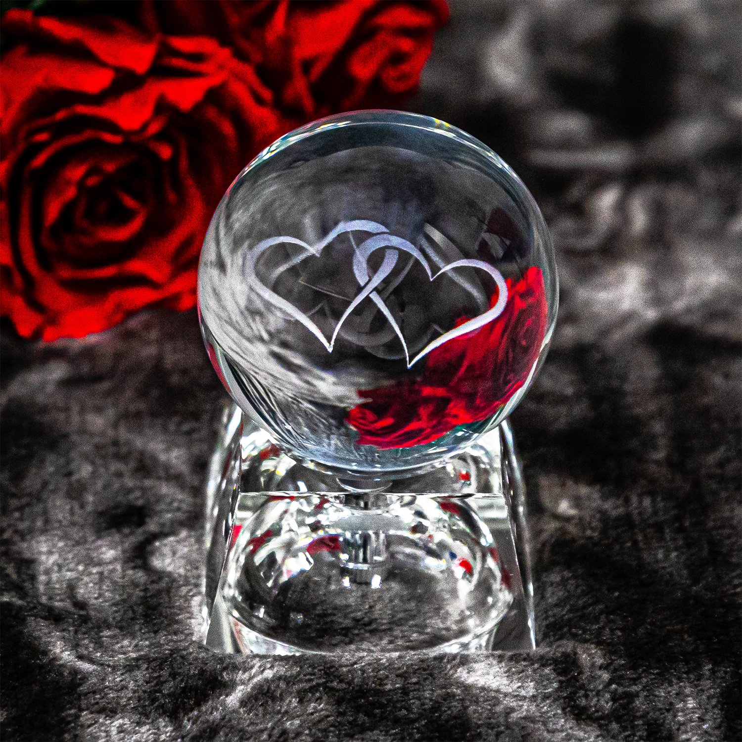 3D LED Kristallkugel - Rose oder Herz