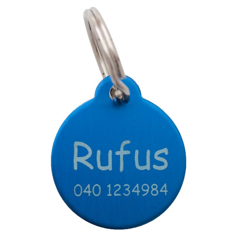 Hundeplakette - Rund mit Gravur - Blau mit Namen und Telefonnummer