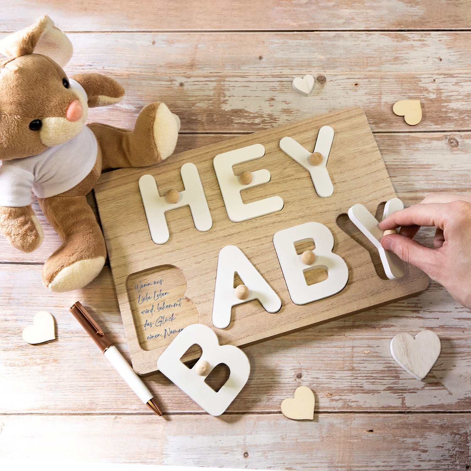 Hey Baby - Holzpuzzle Babyparty - Gästebuch