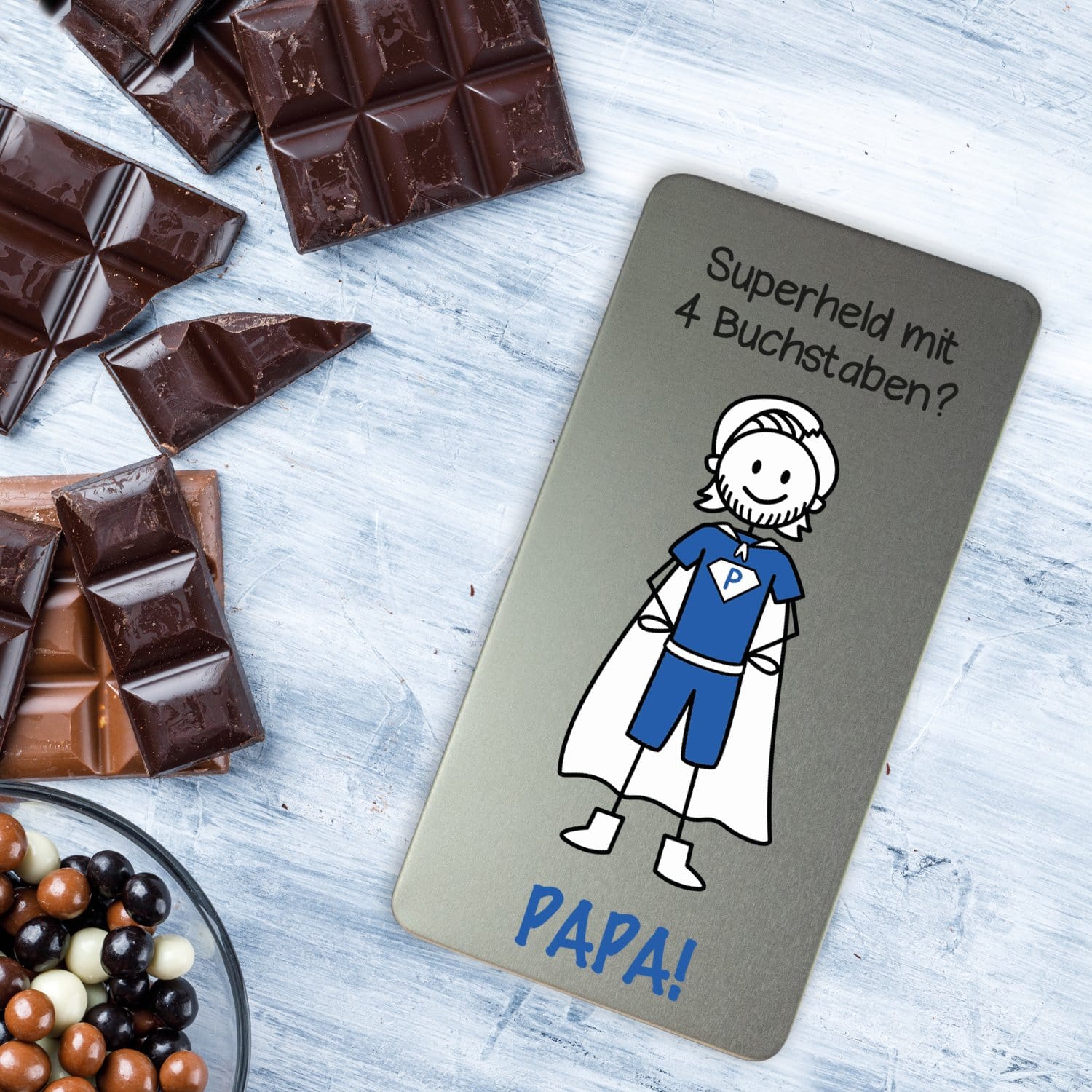 Schokoladenbox - Superheld mit 4 Buchstaben - PAPA