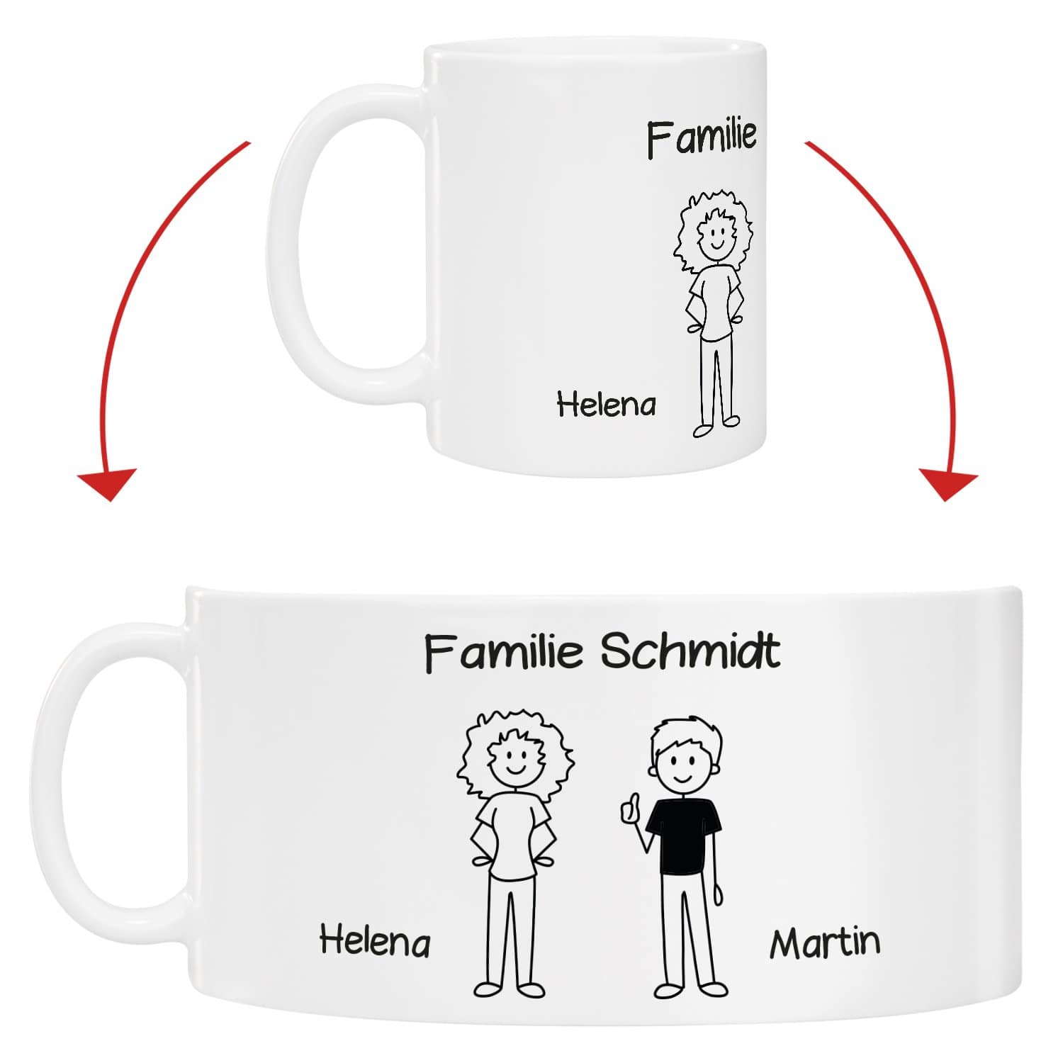 Familientasse im Comic Stil mit Namen