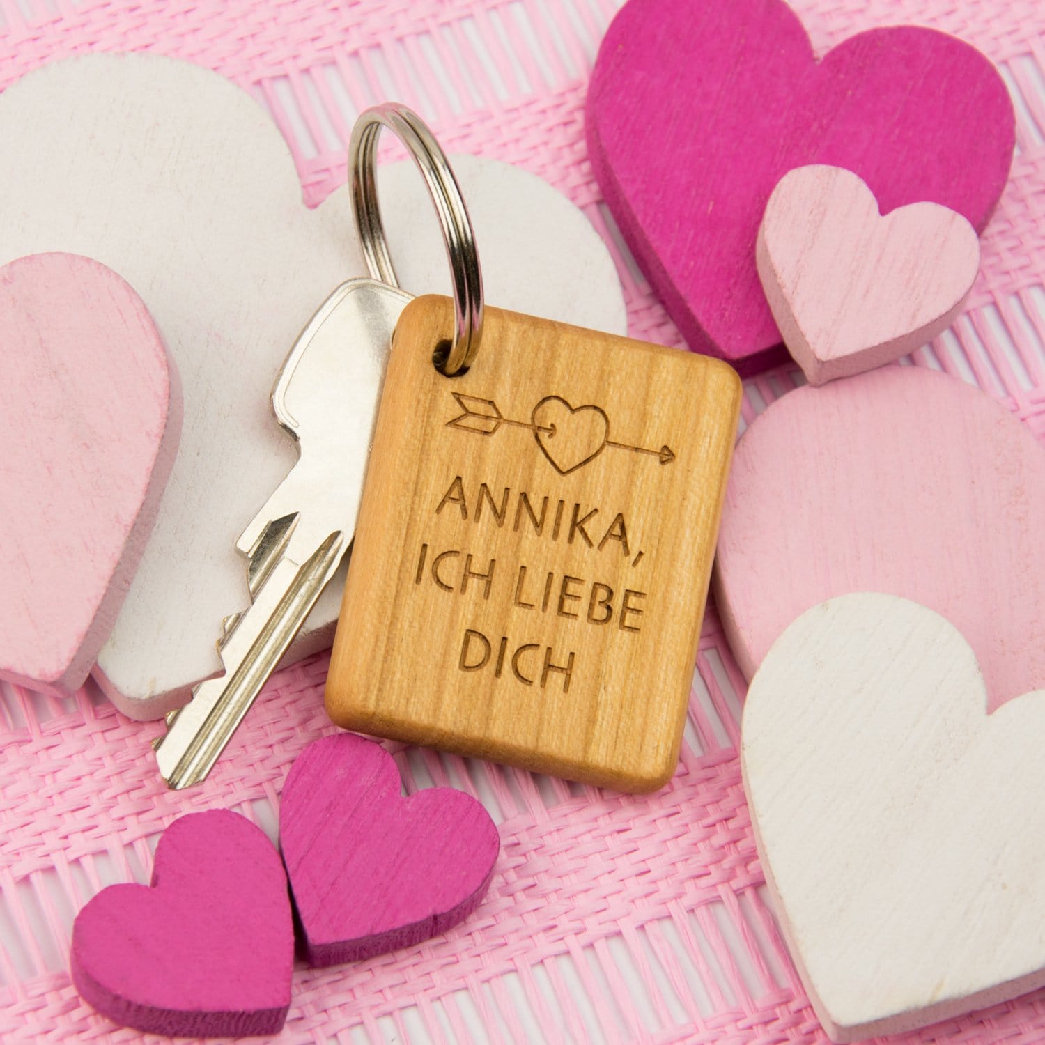 Holz-Schlüsselanhänger – Ich liebe Dich