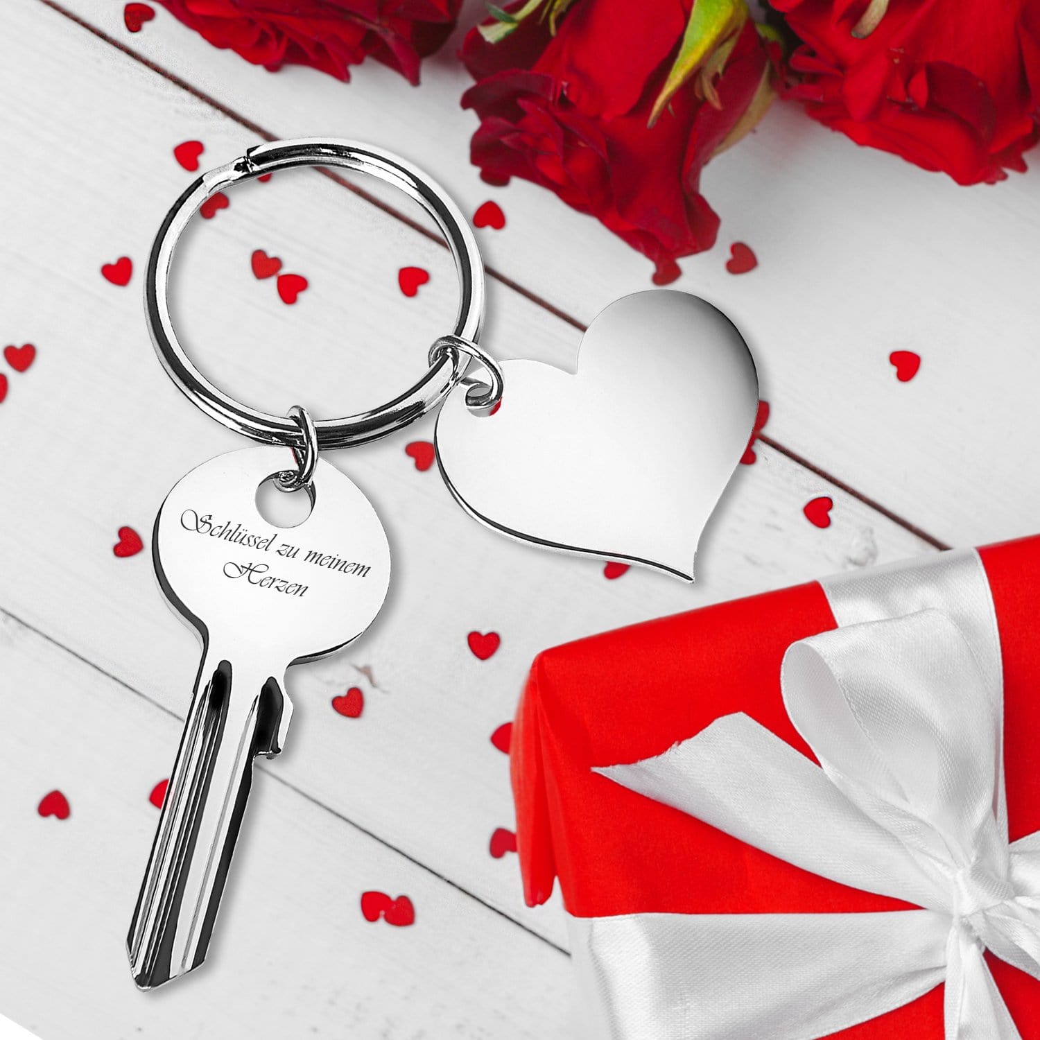 Schlüssel zu meinem Herzen mit Wunschtext-Gravur - Schlüsselanhänger - Liebesgeschenk