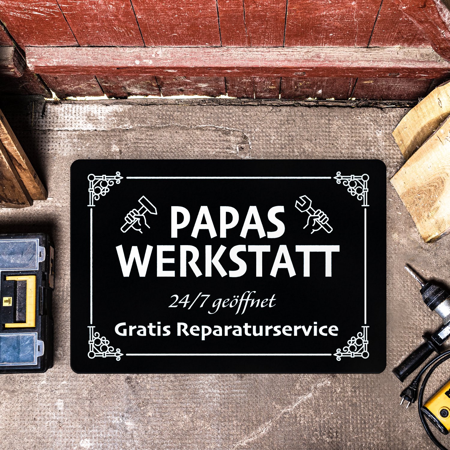 Fußmatte - Papas Werkstatt Schild - schwarz