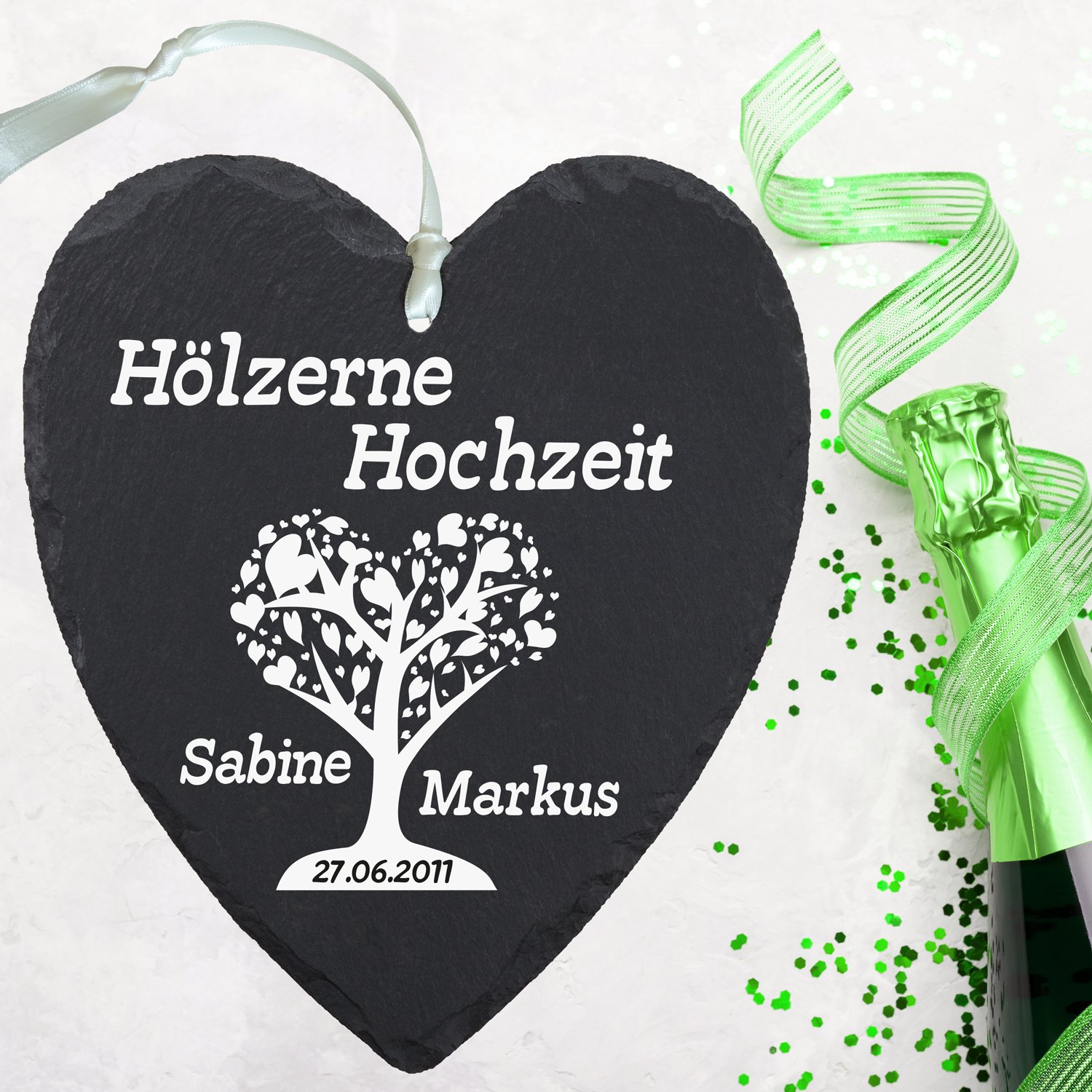 Schieferherz - Hölzerne Hochzeit