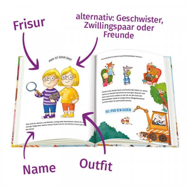 Personalisiertes Kinderbuch - Wimmelbuch für Geschwister