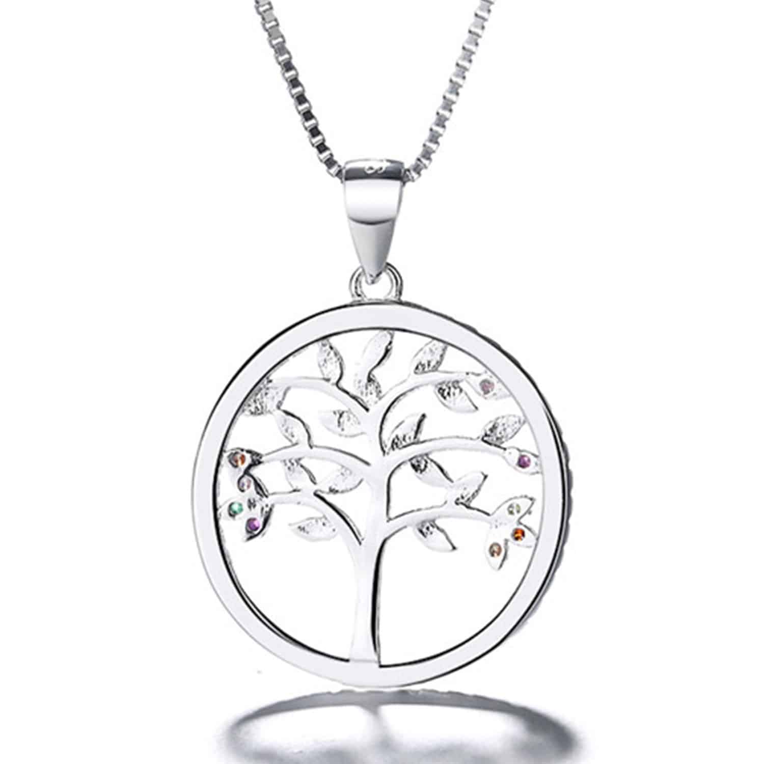 Halskette - Lebensbaum mit bunten Steinchen 925er Silber