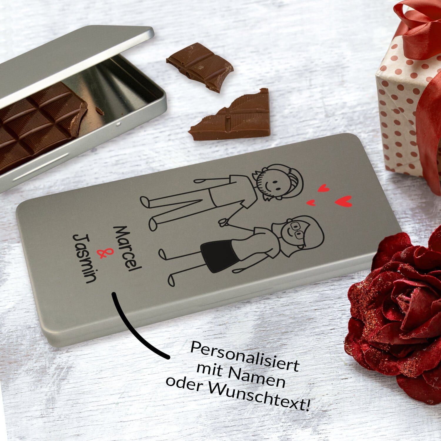 Schokoladenbox - Händchenhalten mit Personalisierung