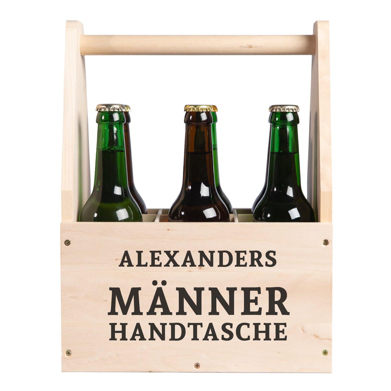  Bier-Männerhandtasche mit Personalisierung, Holzträger für Bierflaschen, Männergeschenk, Bierflaschenträger, Handtasche für Mann